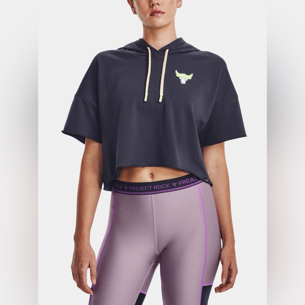 Under Armour Women's Project Rock Rival Terry Short Sleeve Hoodie